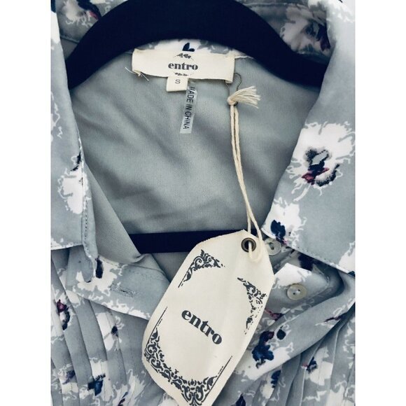 Entro Womens Small Gray Floral Pintuck Sleeveless Shirt Dress Pullover NWT - Picture 4 of 6